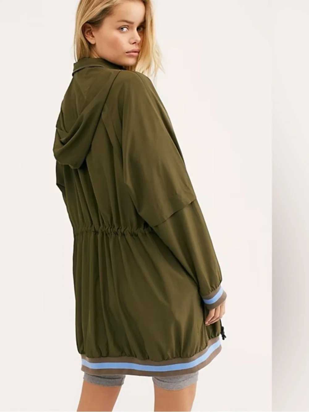 Free People Hooded Longline Jacket in Wild Sage Size Medium